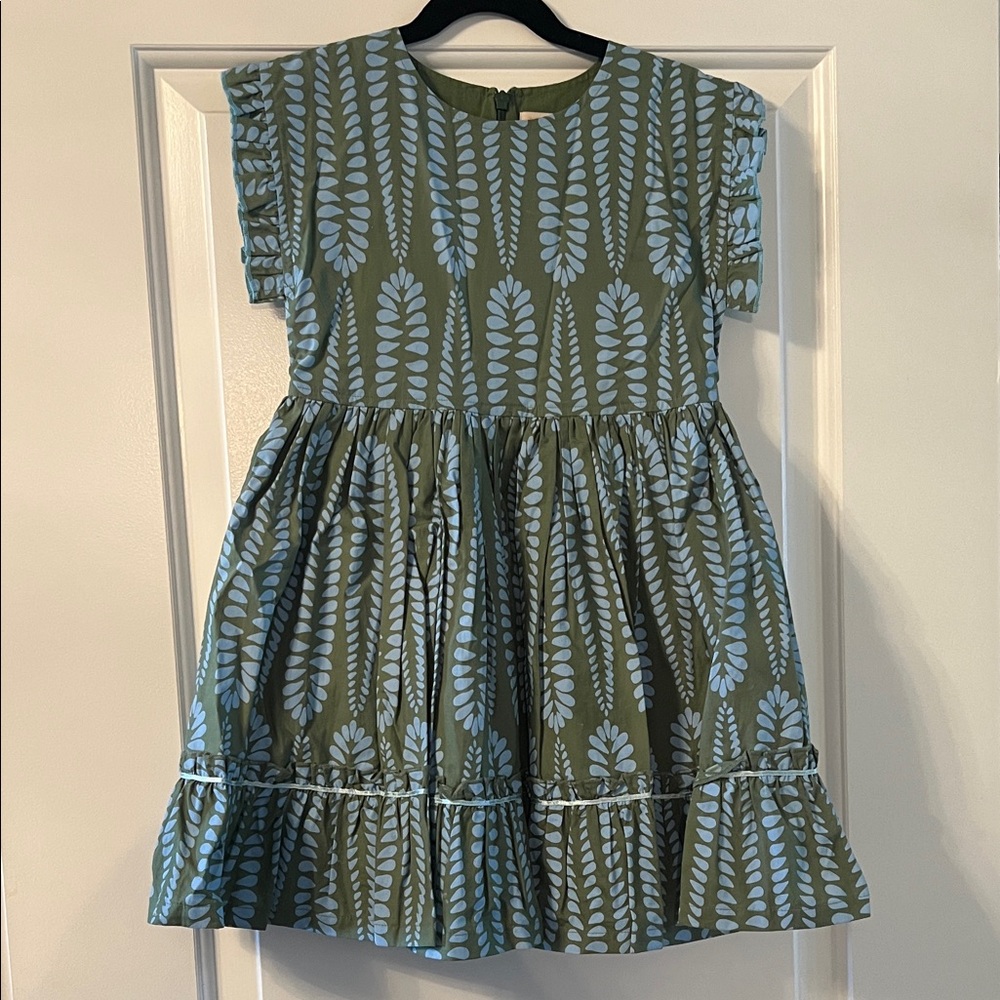 Pink Chicken Green and Blue Leaf Pattern Kids Dress